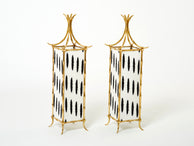 Pair of French Maison Baguès lantern lamps bamboo brass 1960s
