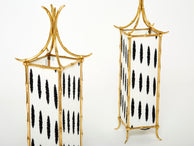 Paire de lampes lanterne laiton et tissus de Maison Baguès 1960
