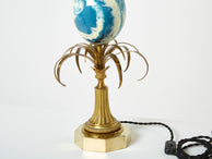 Maison Charles pair of brass lamps blue ostrich egg original shades 1960s