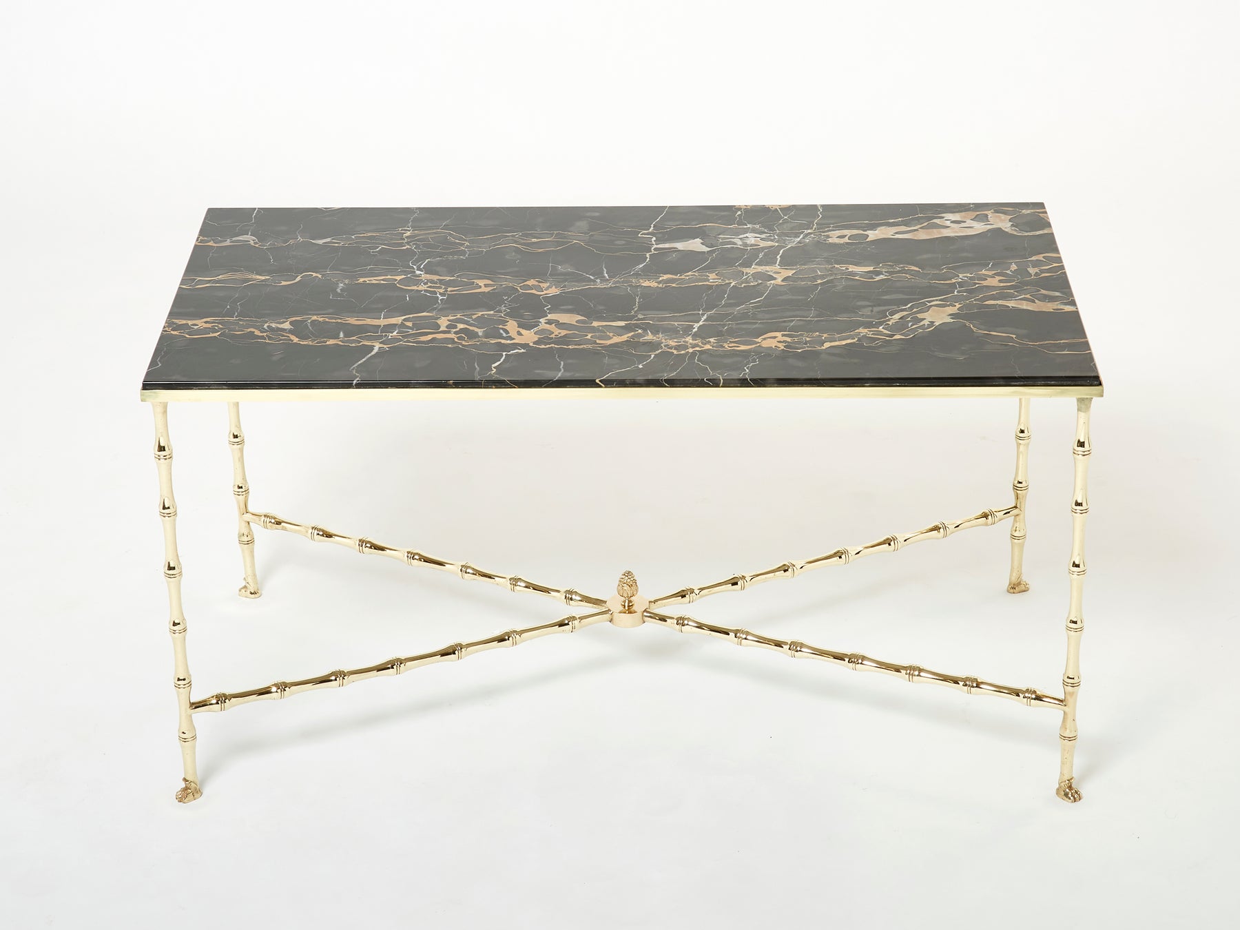 Table basse Maison Jansen bambou laiton marbre portor 1960