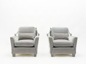Paire de fauteuils néo-classique velours gris Maison Jansen 1970