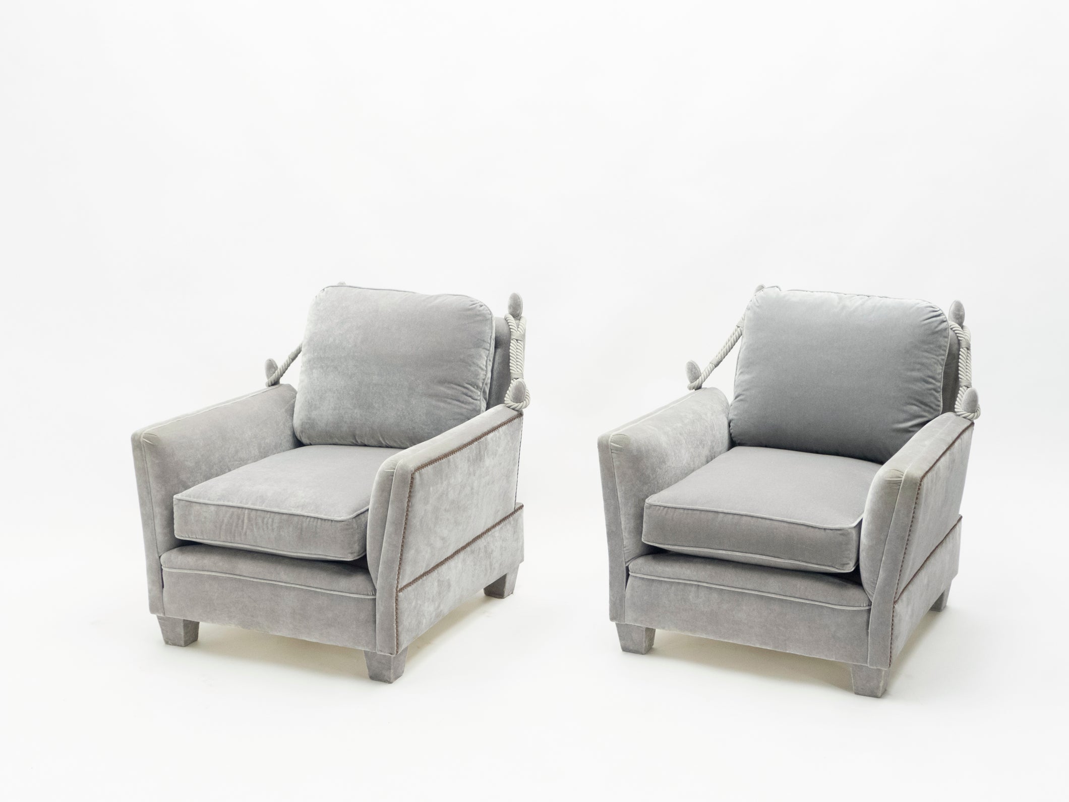 Paire de fauteuils néo-classique velours gris Maison Jansen 1970