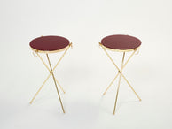 Pair of Maison Jansen brass red lacquer gueridon tables 1960s