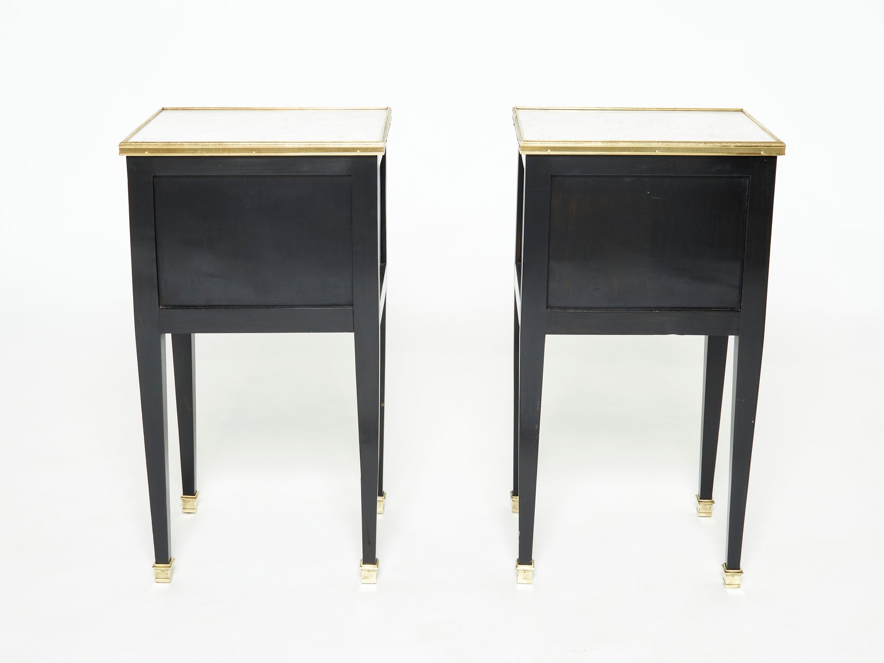 Pair of stamped Maison Jansen black brass marble nightstands 1950s