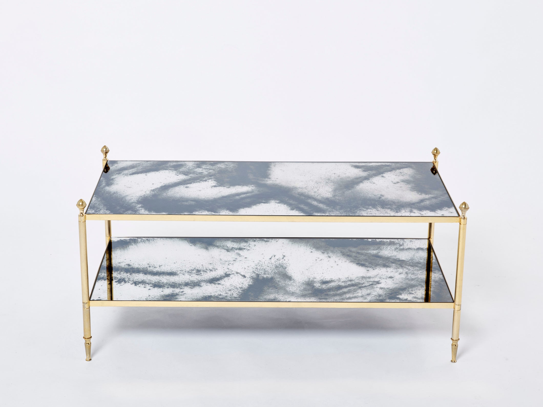 Maison Jansen brass chrome mirrored two-tier coffee table 1970s