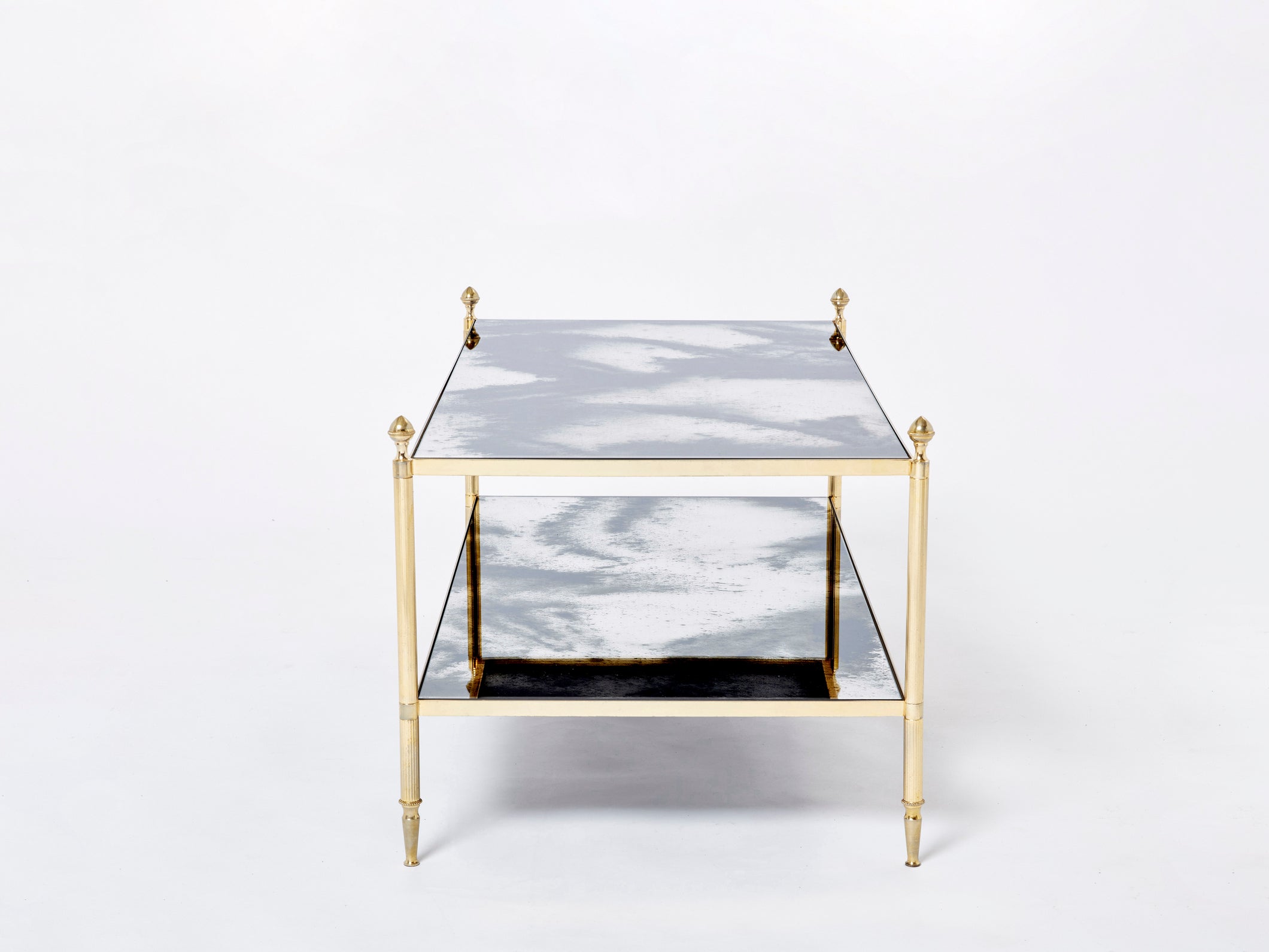 Maison Jansen brass chrome mirrored two-tier coffee table 1970s