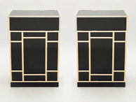 Pair of Maison Jansen brass black lacquered dry bar elements 1970s