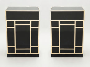 Deux éléments de bar laque noire laiton Maison Jansen années 70