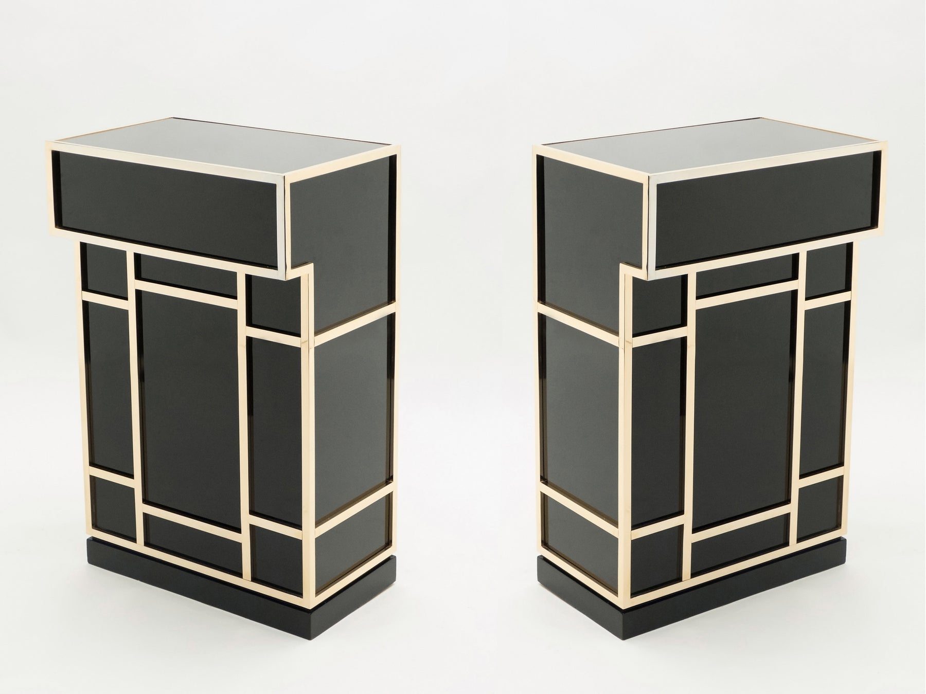 Pair of Maison Jansen brass black lacquered dry bar elements 1970s