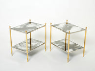 Maison Jansen pair of brass chrome mirrored two-tier end tables 1970s