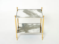 Maison Jansen pair of brass chrome mirrored two-tier end tables 1970s