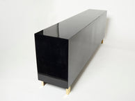 Maison Jansen sideboard brass black lacquered shell inlays 1970s