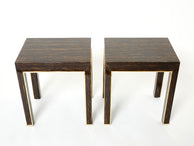 Pair of Romeo Paris palm wood and brass end tables 1970s