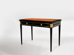 Stamped Maurice Hirsch Louis XVI ebonized desk bureau plat 1960s