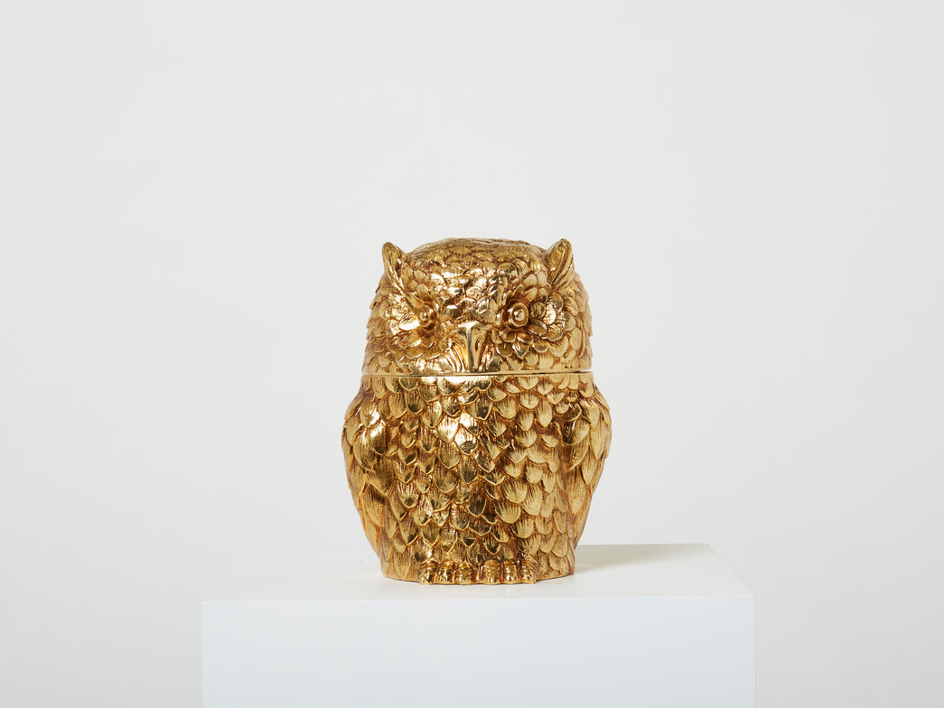 Mauro Manetti owl Ice Bucket gilt plated Italy from 1960