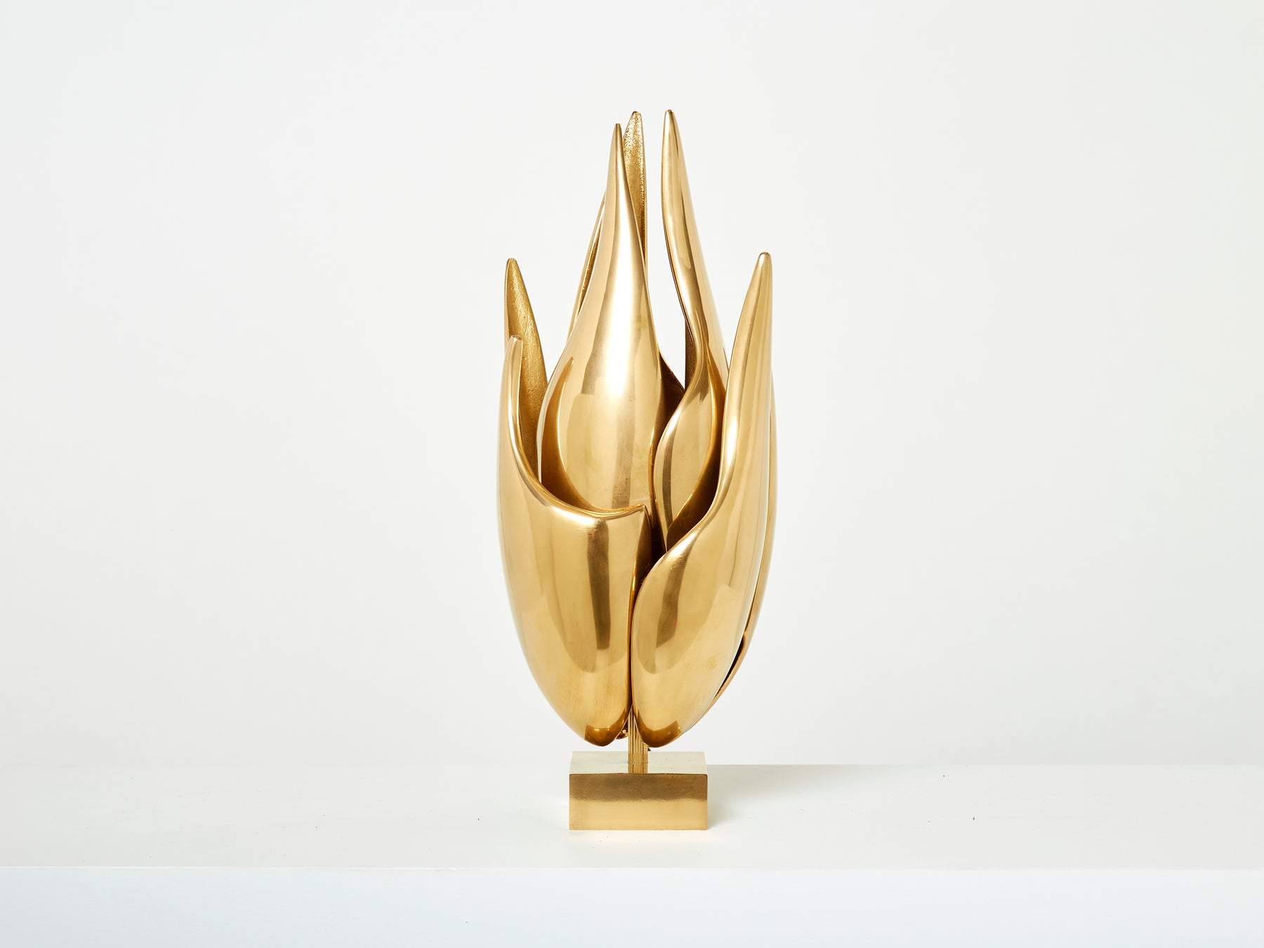 Michel Armand gilt bronze modernist Flame sculpture table lamp 1970