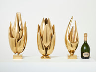 Rare lampe Flamme moderniste Michel Armand bronze doré 1970
