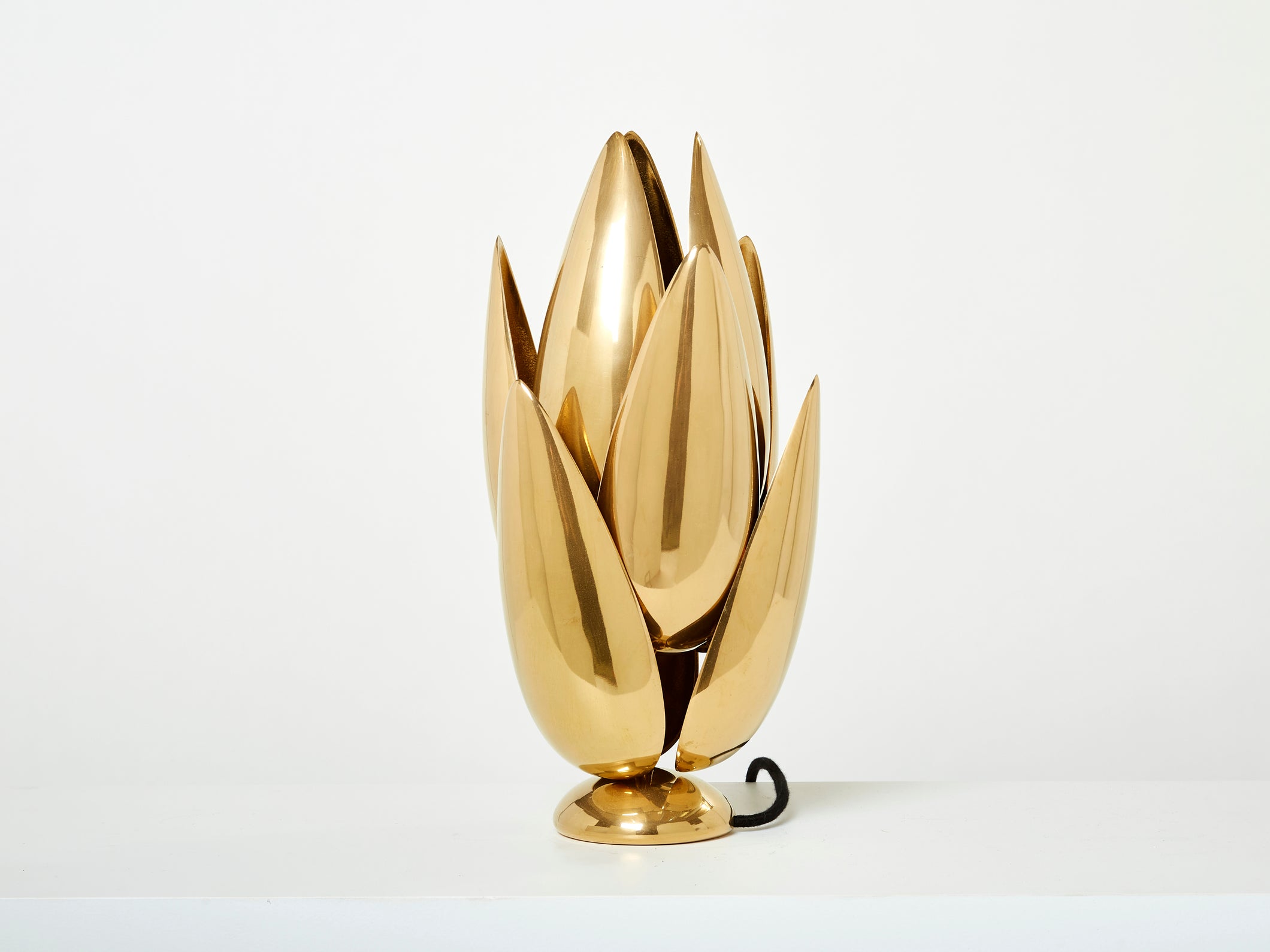 Michel Armand gilt bronze modernist Lotus sculpture table lamp 1970