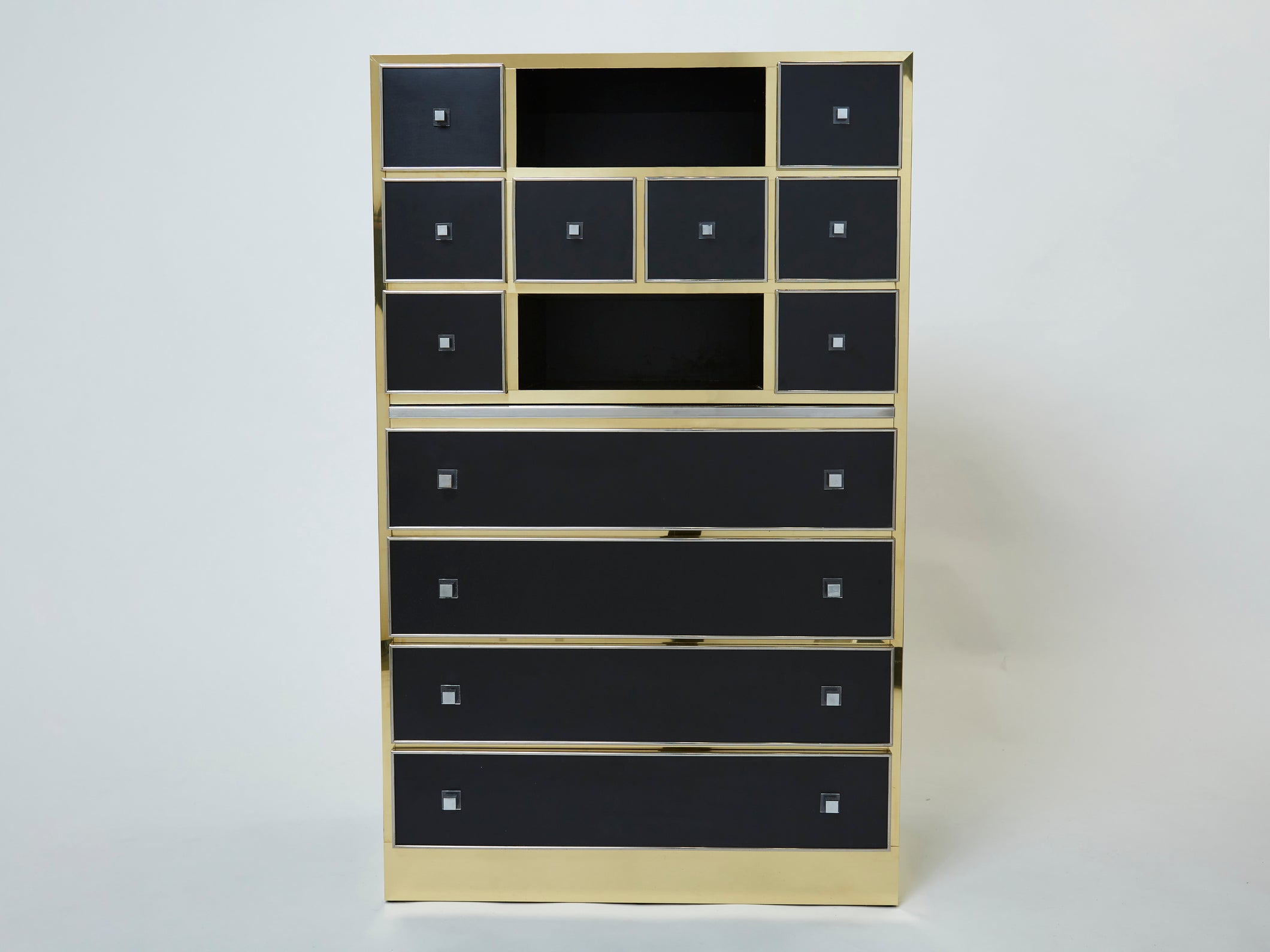 Michel Pigneres brass chrome black cabinet secretaire 1970s