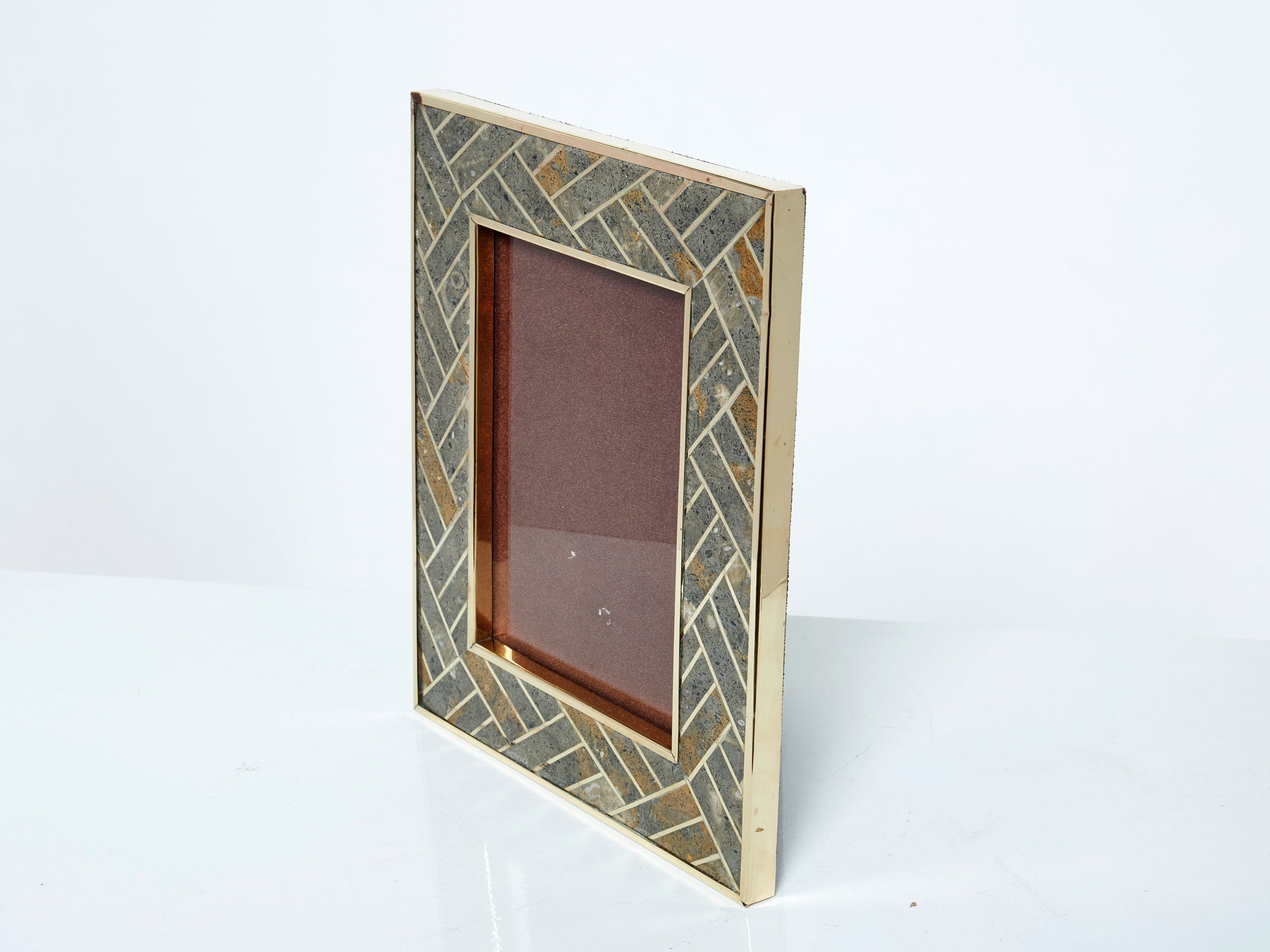 Mid-Century Italian brass fossil stone picture frame 1970
