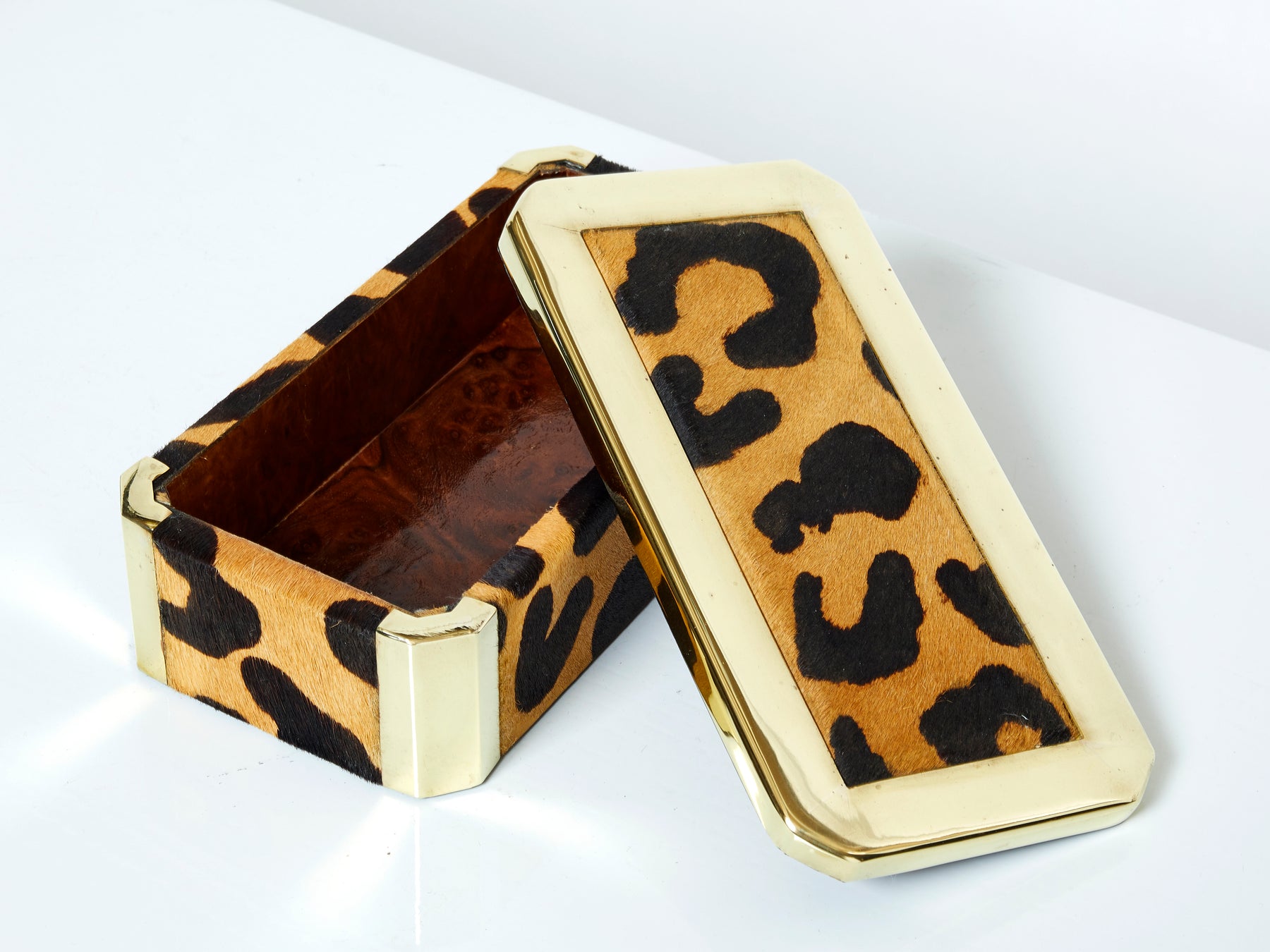 Mid-Century Italian brass leopard fur jewellery box 1970