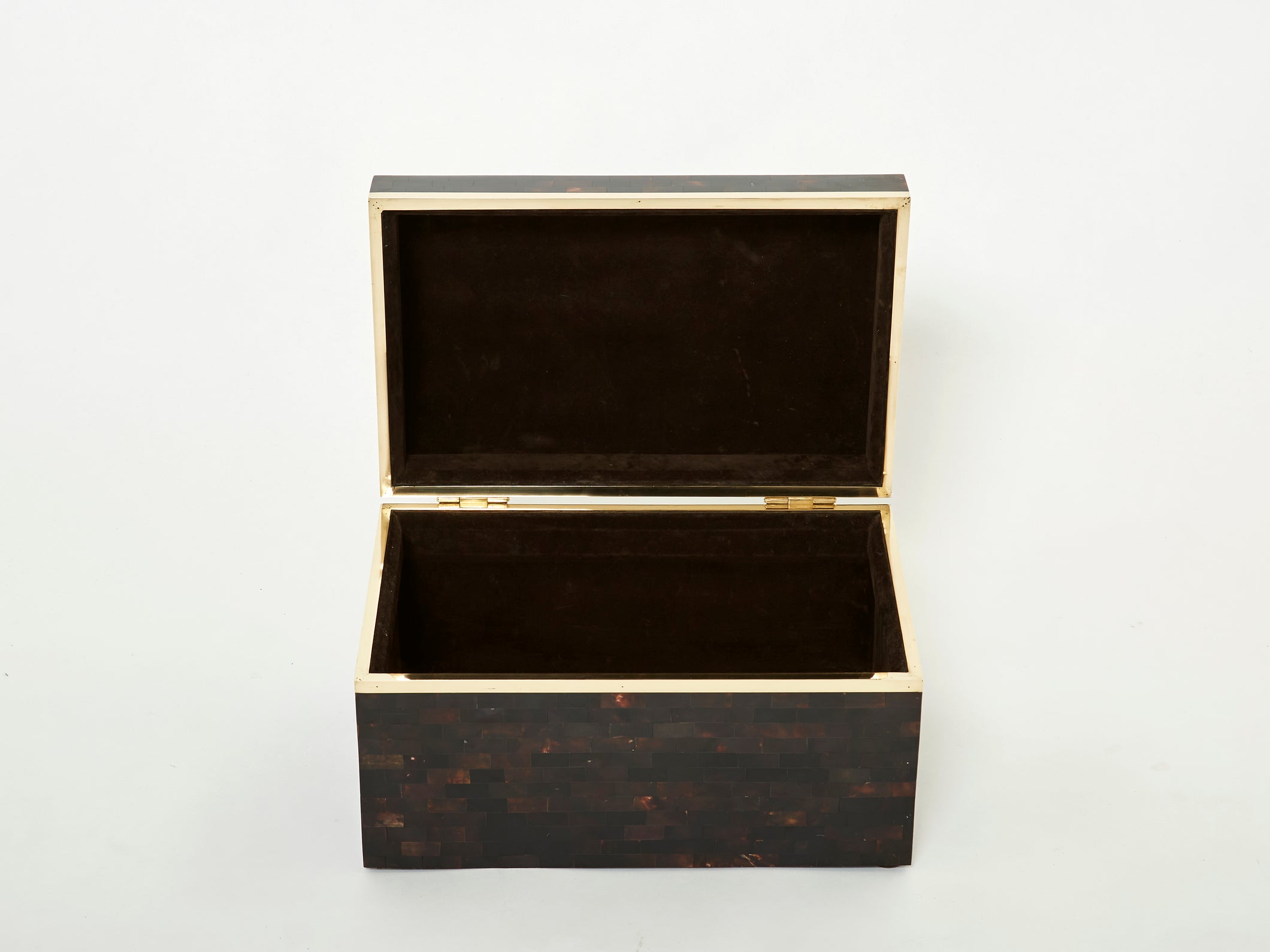 Mid-Century Italian horn marquetry brass trunk box 1960