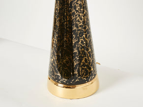 Mid-century Pair of French black golden ceramic lamps 1970s