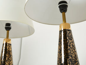 Mid-century Pair of French black golden ceramic lamps 1970s