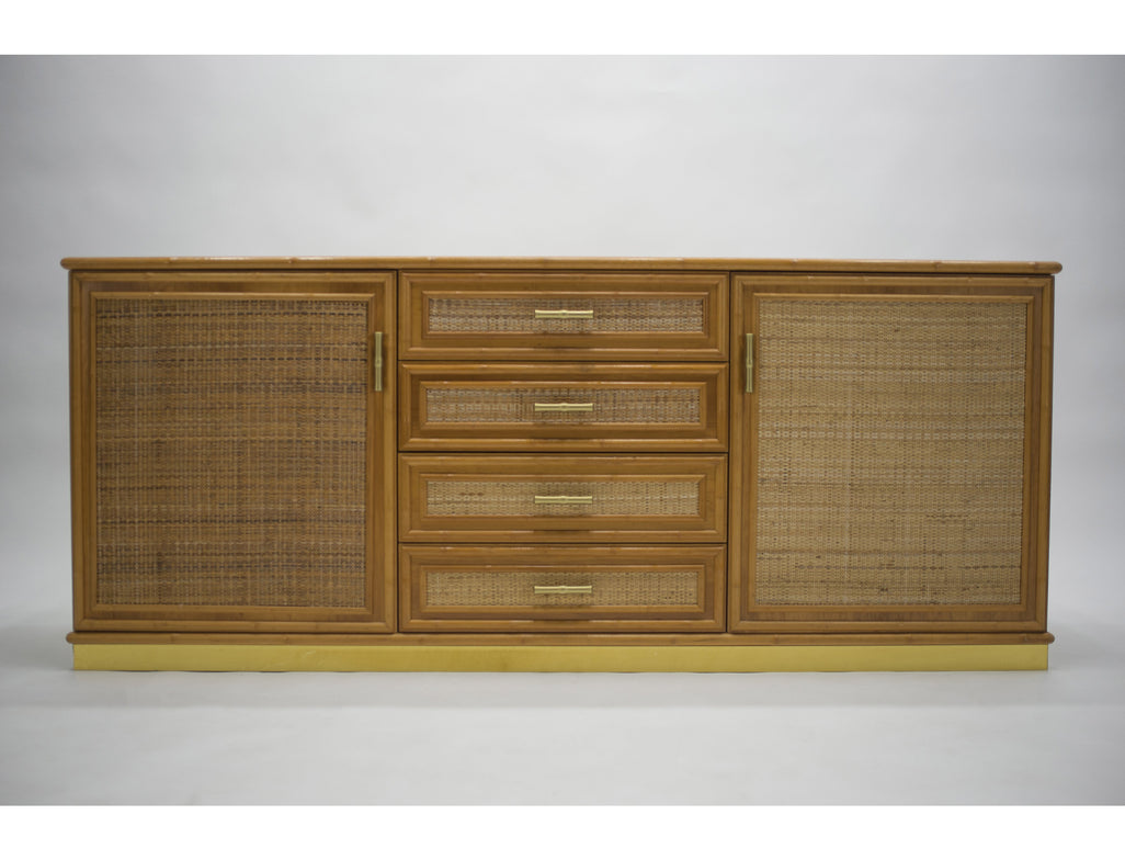 French Mid-century brass and bamboo sideboard 1970s