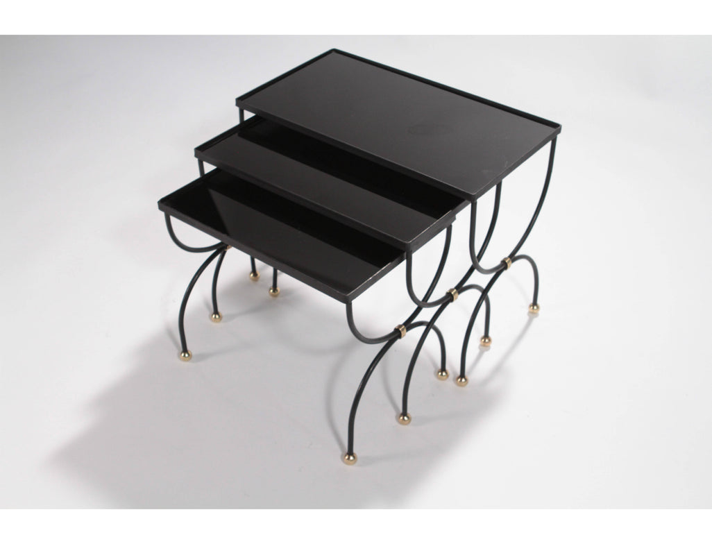 Maison Jansen black and brass nesting tables 1960s