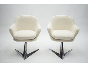 Mid-century pair of chrome and bouclette armchairs attributed to Jacques Adnet 1960s