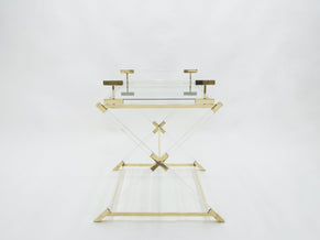 Rare French side tray table lucite and brass Maison Jansen 1970s
