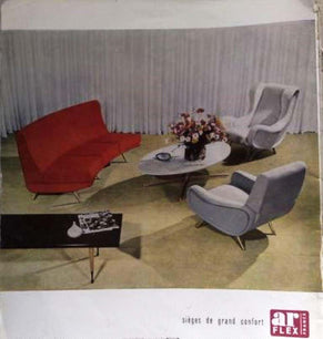 Grande table basse Michel Kin pour Arflex travertin et laiton 1960