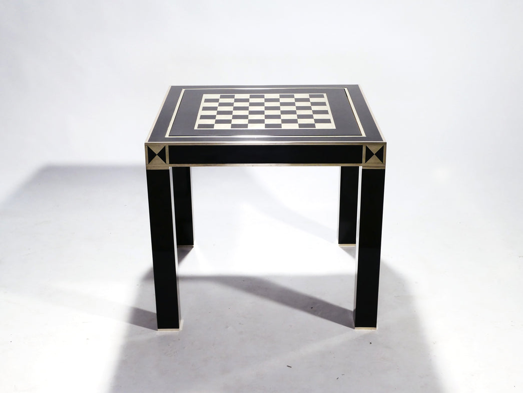 J.C. Mahey lacquered and brass game table 1970s