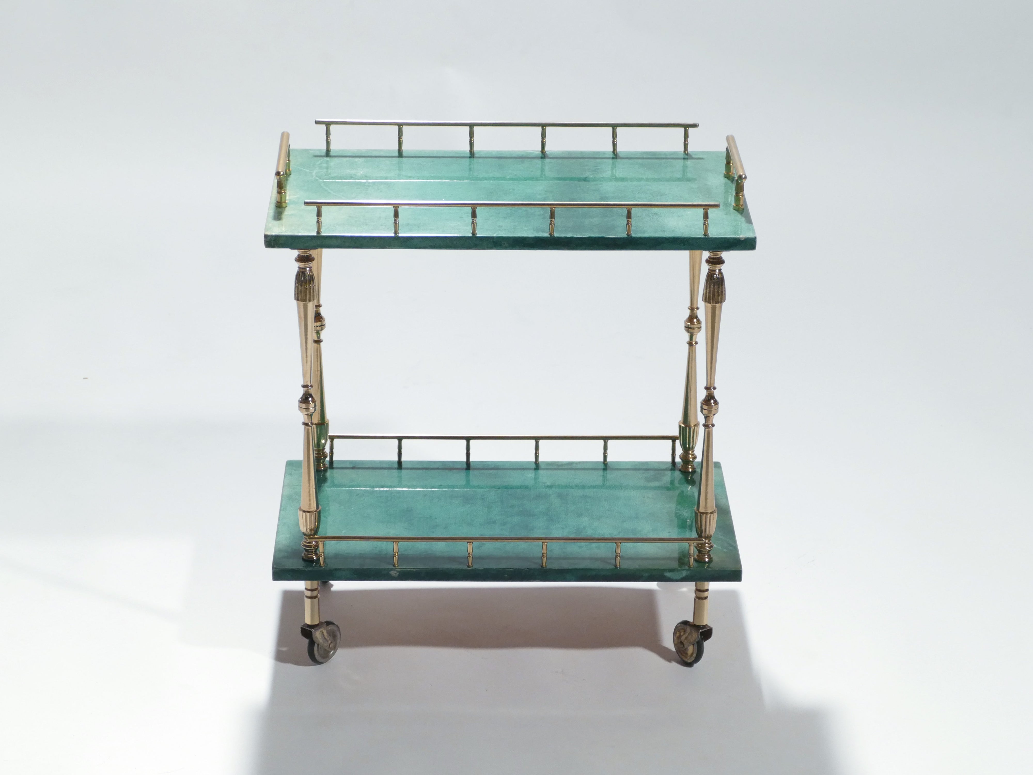 Small Aldo Tura goatskin parchment bar cart 1950s