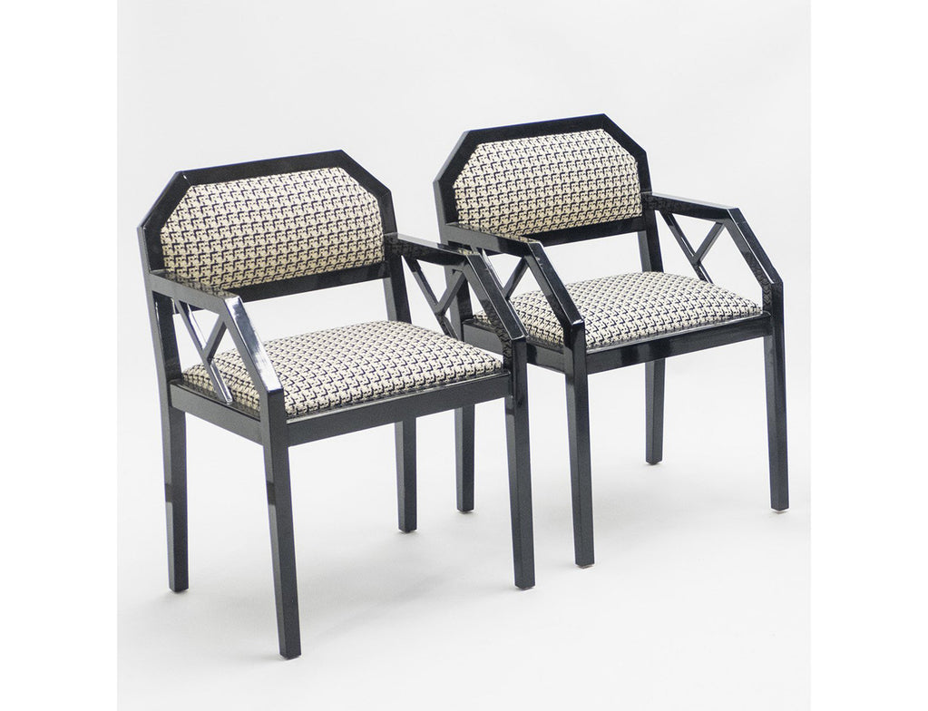 Rare pair of black lacquer chairs J.C. Mahey 1970s