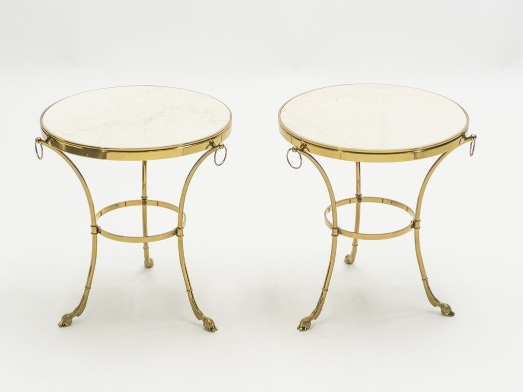 Pair of Neoclassical Maison Charles brass marble gueridon tables 1970s