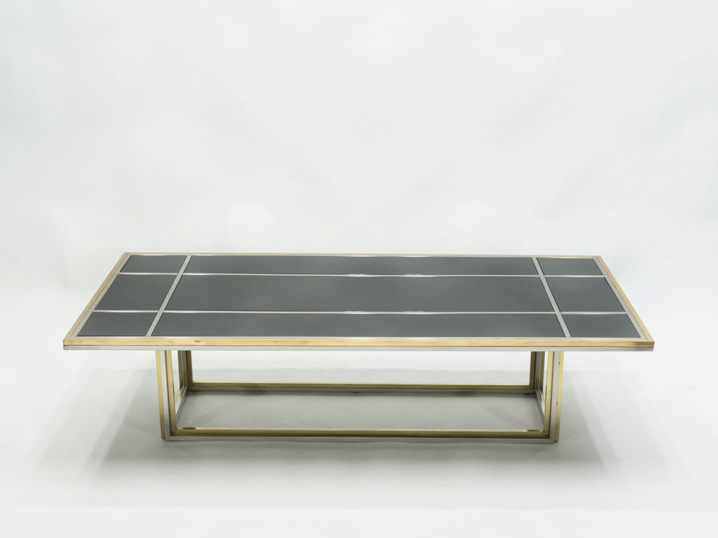 Large brass chrome coffee table Romeo Rega 1970s