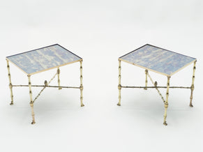 Paire de tables bouts canapé laiton miroir Maison Jansen 1960