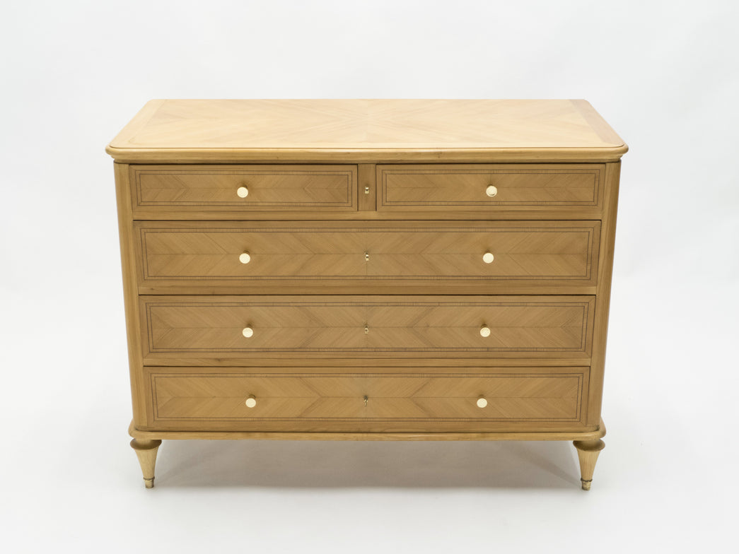 French Mid-century birch cherry wood and brass commode 1960s