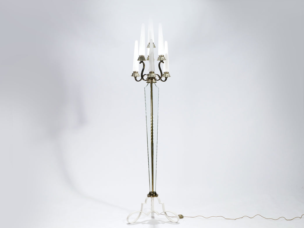 French Bronze and crystal floor lamp by Sabino 1930s