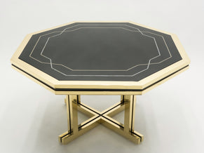 Unique grande table laquée noire laiton de la Maison Jansen 1970