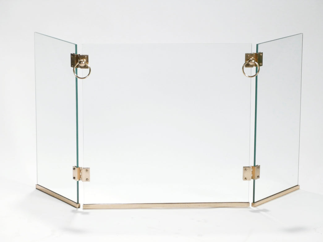 Rare Brass Fireplace Screen by Jacques Adnet 1940s