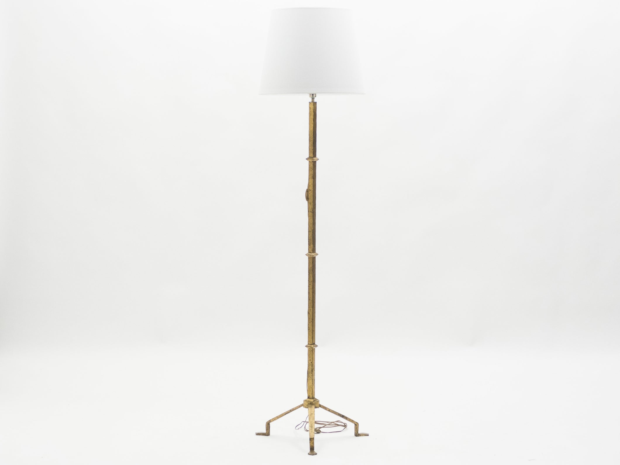 Mid-century Roger Thibier gilt wrought iron gold leaf floor lamp 1960s