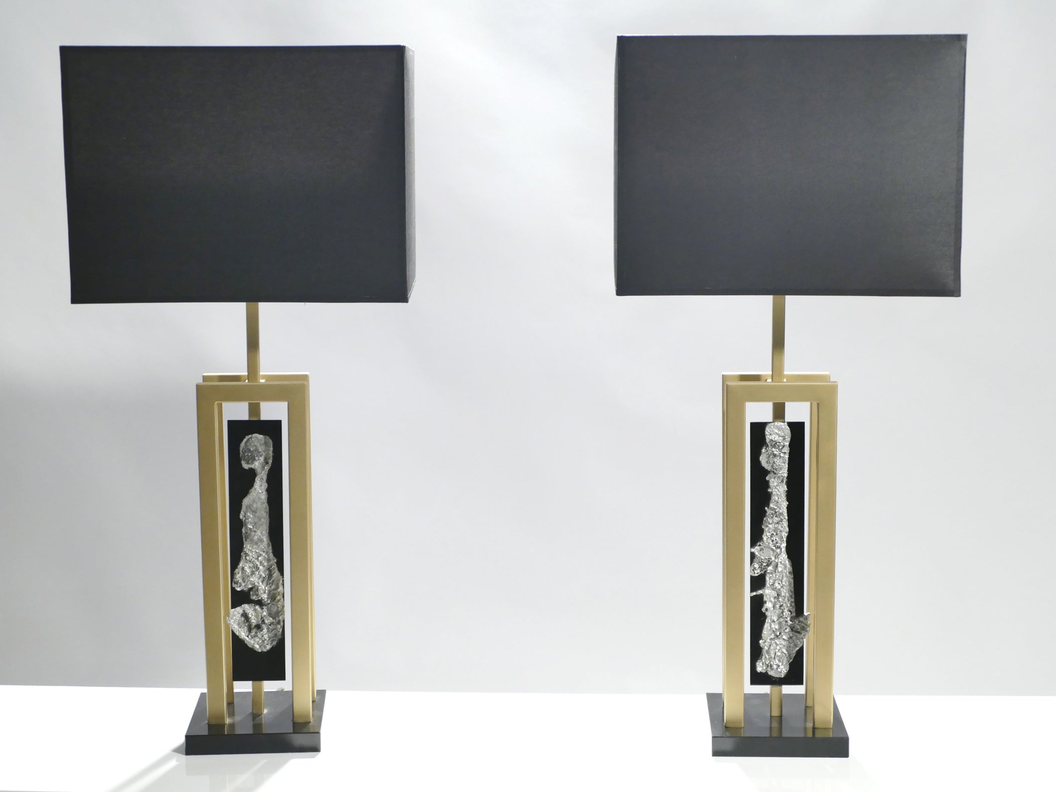 Pair of large Philippe Cheverny brass and nickel table lamps 1970s