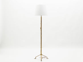 Mid-century Roger Thibier gilt wrought iron gold leaf floor lamp 1960s