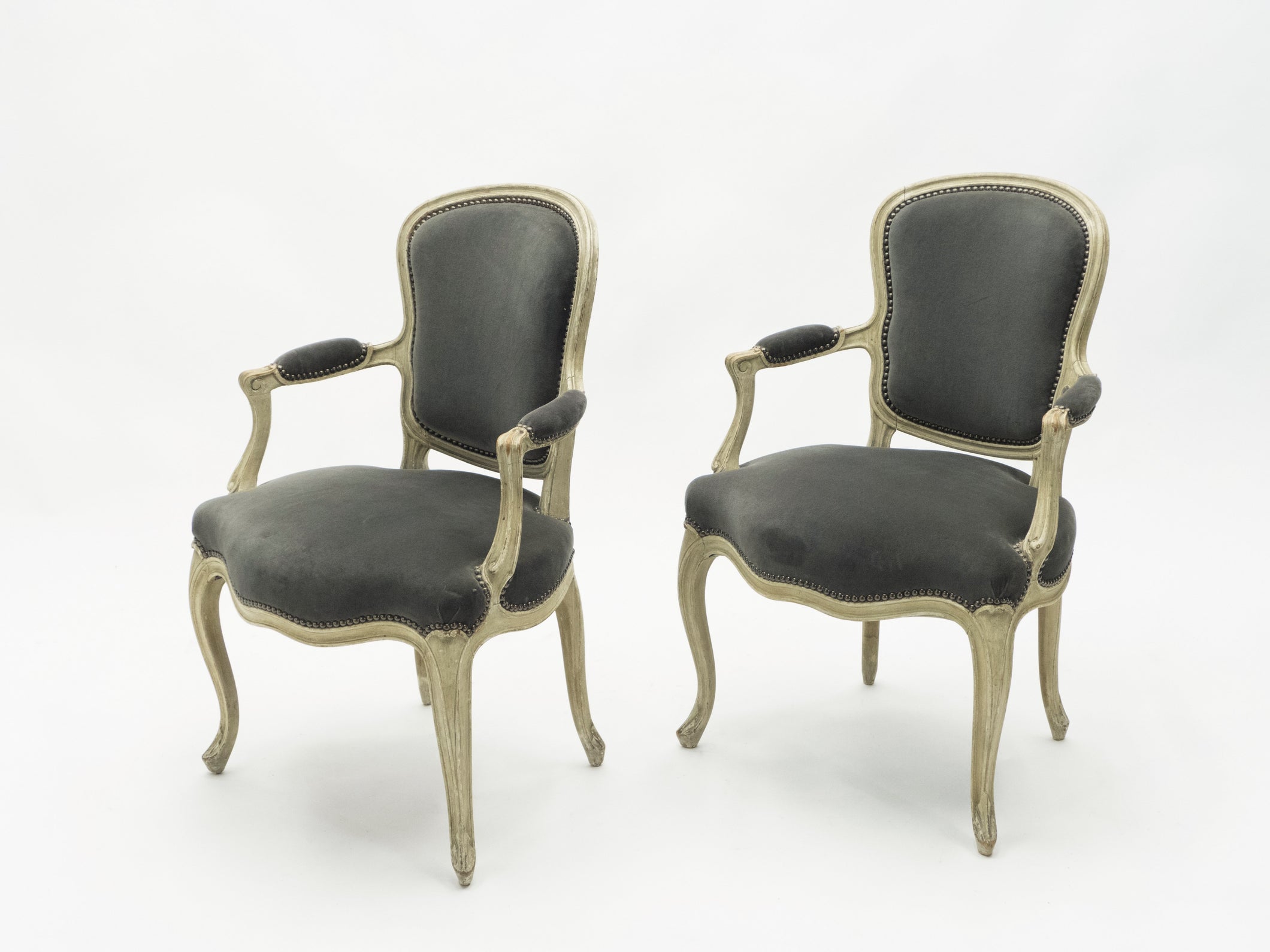 Rare pair of stamped Maison Jansen Louis XV neoclassical armchairs 1940s