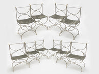 Rare Set of ten Mid Century steel brass leather chairs Maison Jansen 1960s