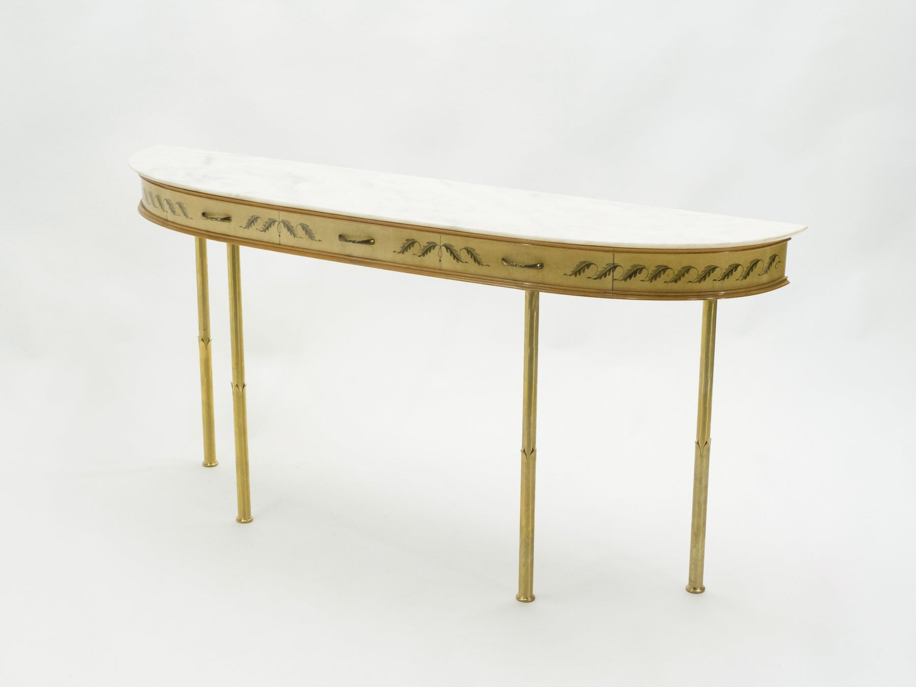 Unique Italian brass goatskin marble console table by Giuseppe Anzani 1950s
