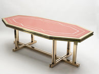 Unique grande table laquée rouge laiton de la Maison Jansen 1970